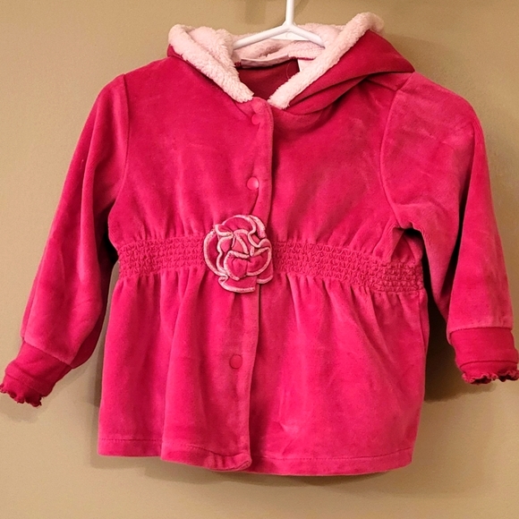 Adorable pink soft velour hooded sweater - Picture 1 of 4
